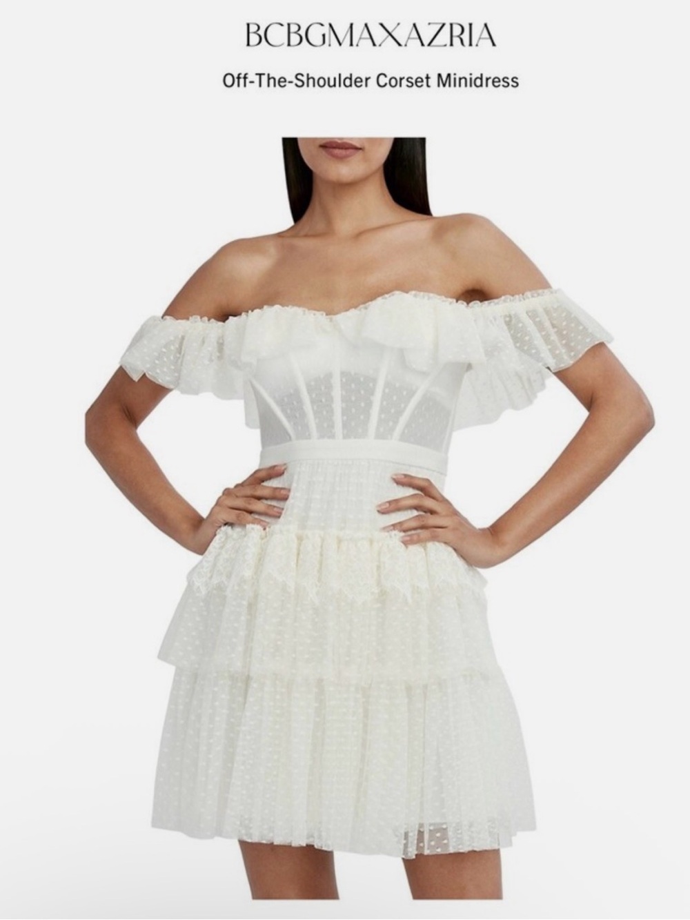 BCBGMaxAzria White Off-The-Shoulder Corset Minidress